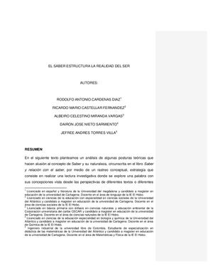 El Saber Estructura La Realidad Del Ser Corregido