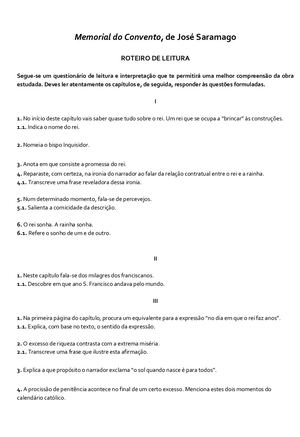 Memorial Do Convento Guião De Leitura Com Soluções