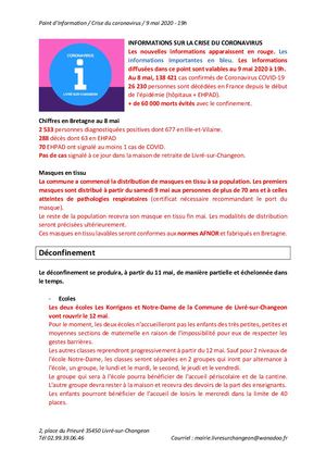 Point d'information Coronavirus 9 Mai 2020 19h