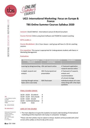 Online Summer International Marketing Syllabus