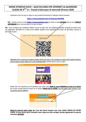 Mode Demploi Eleve Quiz La Quiziniere 4a