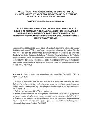 Obligaciones Empleador - Empleado CFC -  Mayo 2020