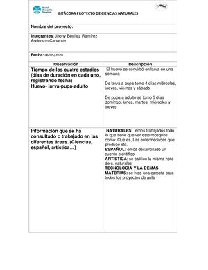 Bitácora Proyecto De Ciencias Naturales