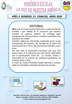 Periodico Escolar Mes De Abril 2020