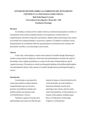 Escrito De Revisión Corrientes Del Pensamiento Cienifico Y Psicologia Como Ciencia
