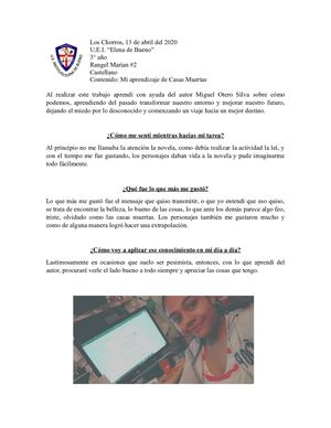 Mi Aprendizaje Del Análisis De La Novela Casas Muertas Word