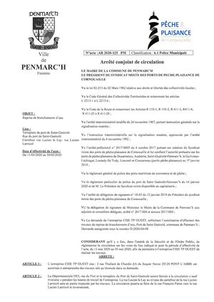 PPenmarc'h - Arrêté municipal - Départementale D53 - Terre plein du port Saint Guénolé - Reprise branchements eau