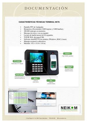 Reloj de fichar biométrico NKT9