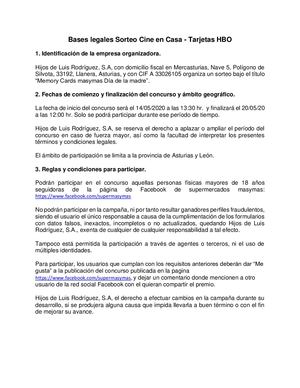 Bases Legales Sorteo Cine En Casa Tarjetas Hbo