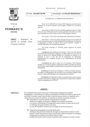 Penmarc'h - Arrêté municipal - Marché de St Guénolé - Consignes sanitaires
