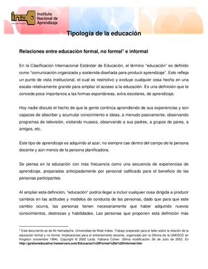 Lectura De Tipología De La Educación