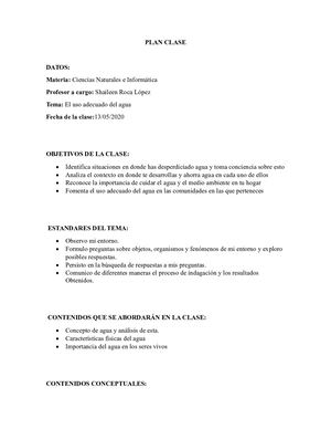 Plan Clase (Uso Adecuado Del Agua) 1