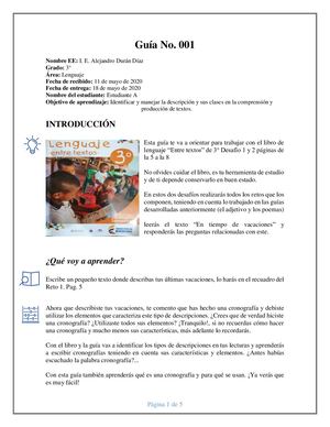 Guía de aprendizaje lenguaje 3° Tutor: Brandon Mercado