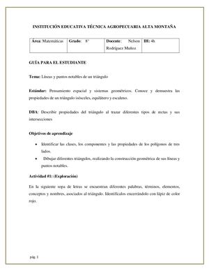 Guía de aprendizaje para la comprensión de algunas propiedades de los triángulos