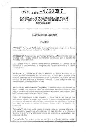 Ley 1861 Del 04 De Agosto De 2017