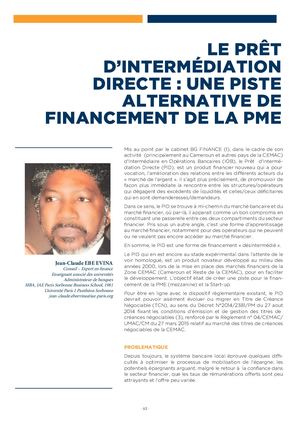 Revue Iae Afrique-Le Prêt d''intermédiation Directe, Une Piste Alternative de Financement de la PME- Jean-Claude Ebe Evina