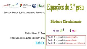Equações Do 2 º Grau Binómio Discriminante