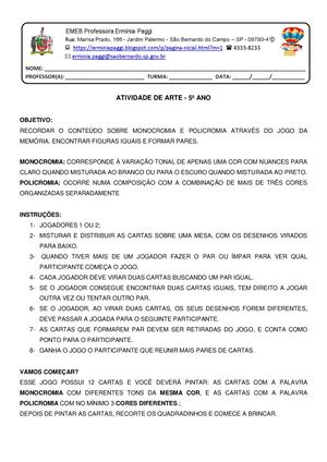 5ºs Anos - Arte - Memória