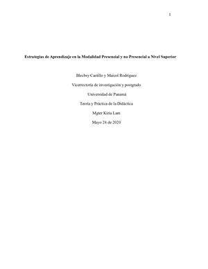 Estrategias de Aprendizaje en la modalidad presencial y  no presencial a nivel superior