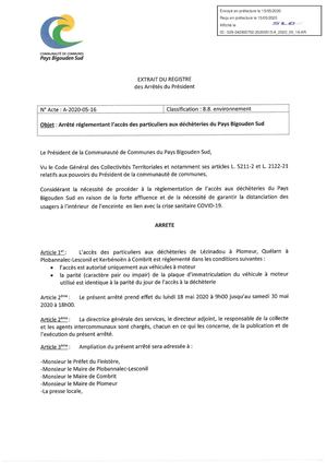 CCPBS - A-2020-05-16 Règlement accès déchèteries