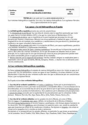 Tema 4: Las aguas y la red hidrográfica.