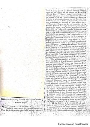 Parte de la victoria de la batalla de Montenegro, (24 de junio de 1838), extraída del periódico Iris de La Paz, 5 de agosto de 1838.