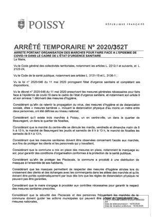 ARRÊTÉ TEMPORAIRE MARCHÉS – N°2020/352T