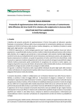 Protocollo Regionale STRUTTURE RICETTIVE ALBERGHIERE