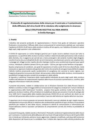 Protocollo Regionale RICETTIVO ARIAAPERTA