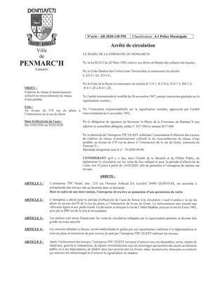 Arrêté municipal rue du Phare, intersection rue du Goret - Assainissement collectif et réseau d'eau potable
