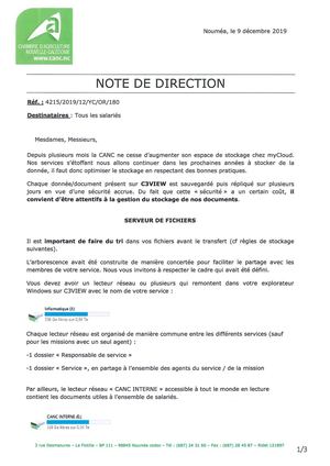 2019 180 Note De Direction Info Règles De Stockage