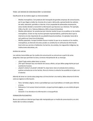 Los Medios De Comunicación Y La Sociedad