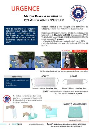 Masques Barrieres UNS2 AFNOR SPC76-001