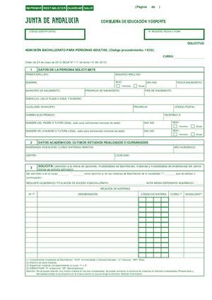 Bachillerato Solicitud Admisión Bachillerato Personas Adultas