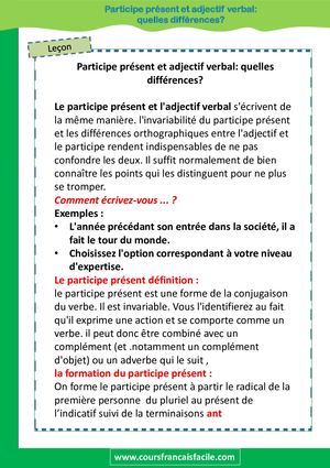 Participe Présent Et Adjectif Verbal Quelles Différences