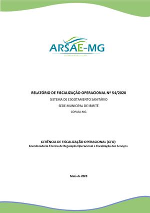 Relatório de Fiscalização Operacional - N° 54/2020. (Sistema de Esgotamento Sanitário)