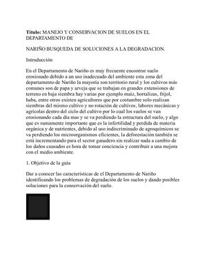 MANEJO Y CONSERVACION DE SUELOS EN EL DEPARTAMENTO DE NARIÑO BUSQUEDA DE SOLUCIONES A LA DEGRADACION. Tarea 6
