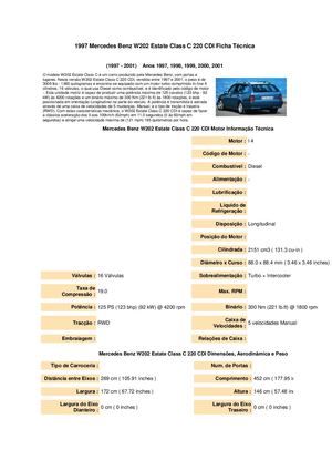 1997 Mercedes Benz W202 Estate Class C 220 CDI Ficha Técnica(1997 - 2001).