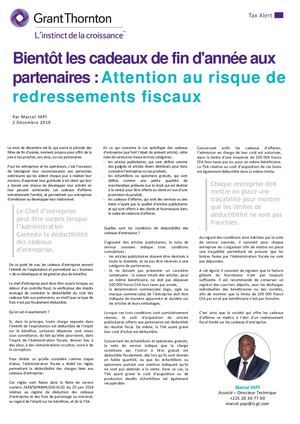 Tax Alert - Cadeaux De Fin D'Année