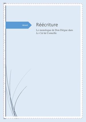 Réécriture du monologue de Don Diègue