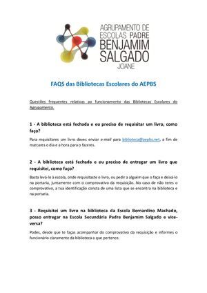 FAQ'S Bibliotecas do AEPBS