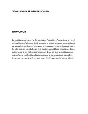 MANEJO DE SUELOS EN EL TOLIMA