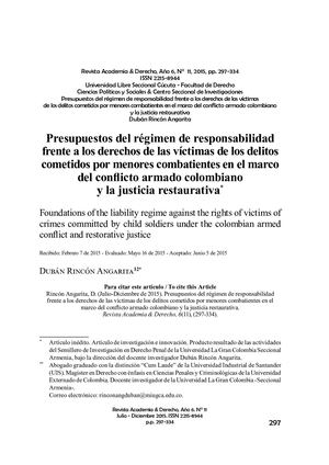 Duban Rincon Angarita Regimen De Responsabilidad De Los Delitos Cometidos Por Menores Combatientes