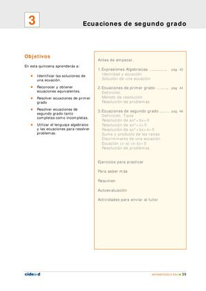 Ecuaciones De Segundo Grado 3eso Quincena3