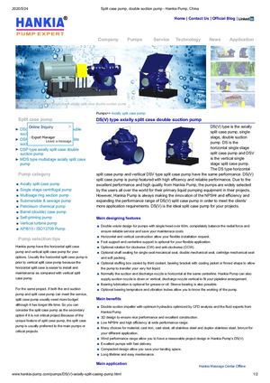 Split Case Pump, Double Suction Pump Hankia Pump, China