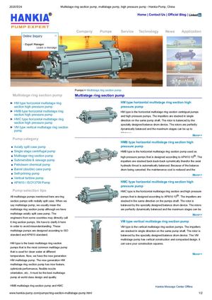 Multistage Ring Section Pump, Multistage Pump, High Pressure Pump Hankia Pump, China