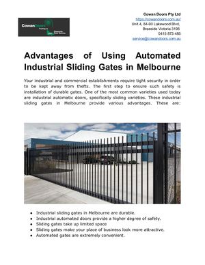 Advantages Of Using Automated Industrial Sliding Gates In Melbourne