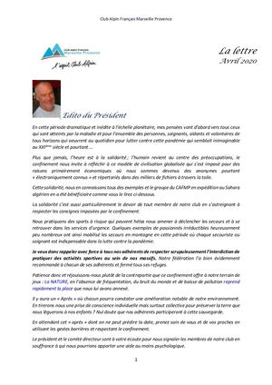 Lettre Adhérents Avril 2020