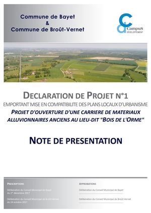 Note de Présentation BAYET BROUT VERNET Déclaration de Projet