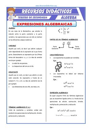 Clasificación De Las Expresiones Algebraicas Para Tercero De Secundaria